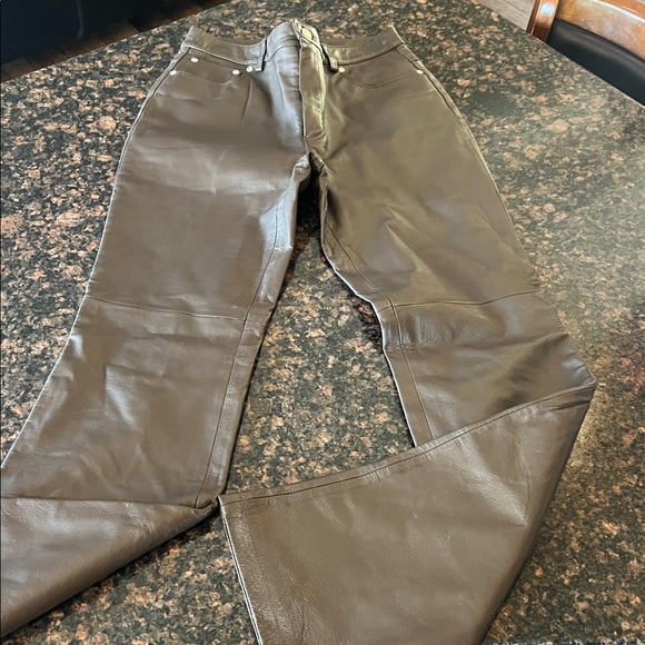 Newport News Dark Brown Leather Pants size 6 tall - Picture 1 of 6